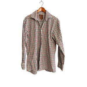 Tattersall London Pink Blue Plaid Check Spread Collar Dress Shirt Size 17 34/35